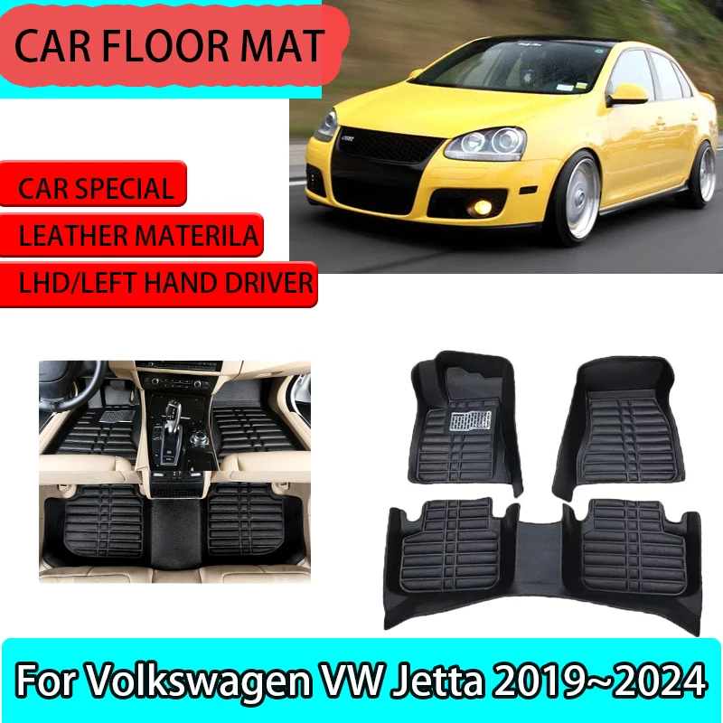 

Car Floor Mats for Volkswagen VW Jetta A7 Vento GLI 2019~2024 Leather Foot Inner Liner Waterproof Auto Carpets Foot Coche Parts