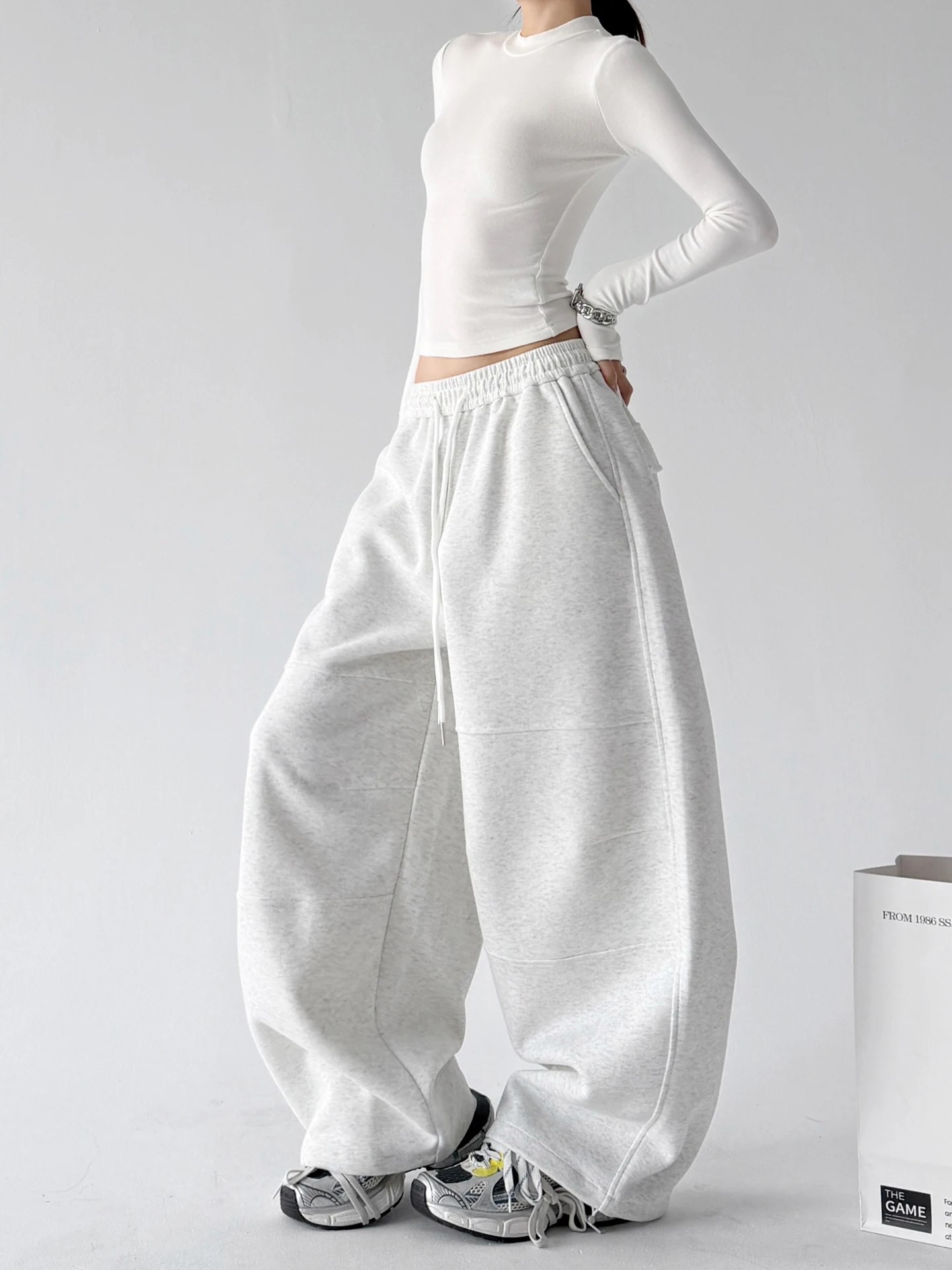 Extended Grey Casual Pants Women's Loose Wide Leg Street Dance Pants Spring Autumn New Style Student Fashion Commute Wind