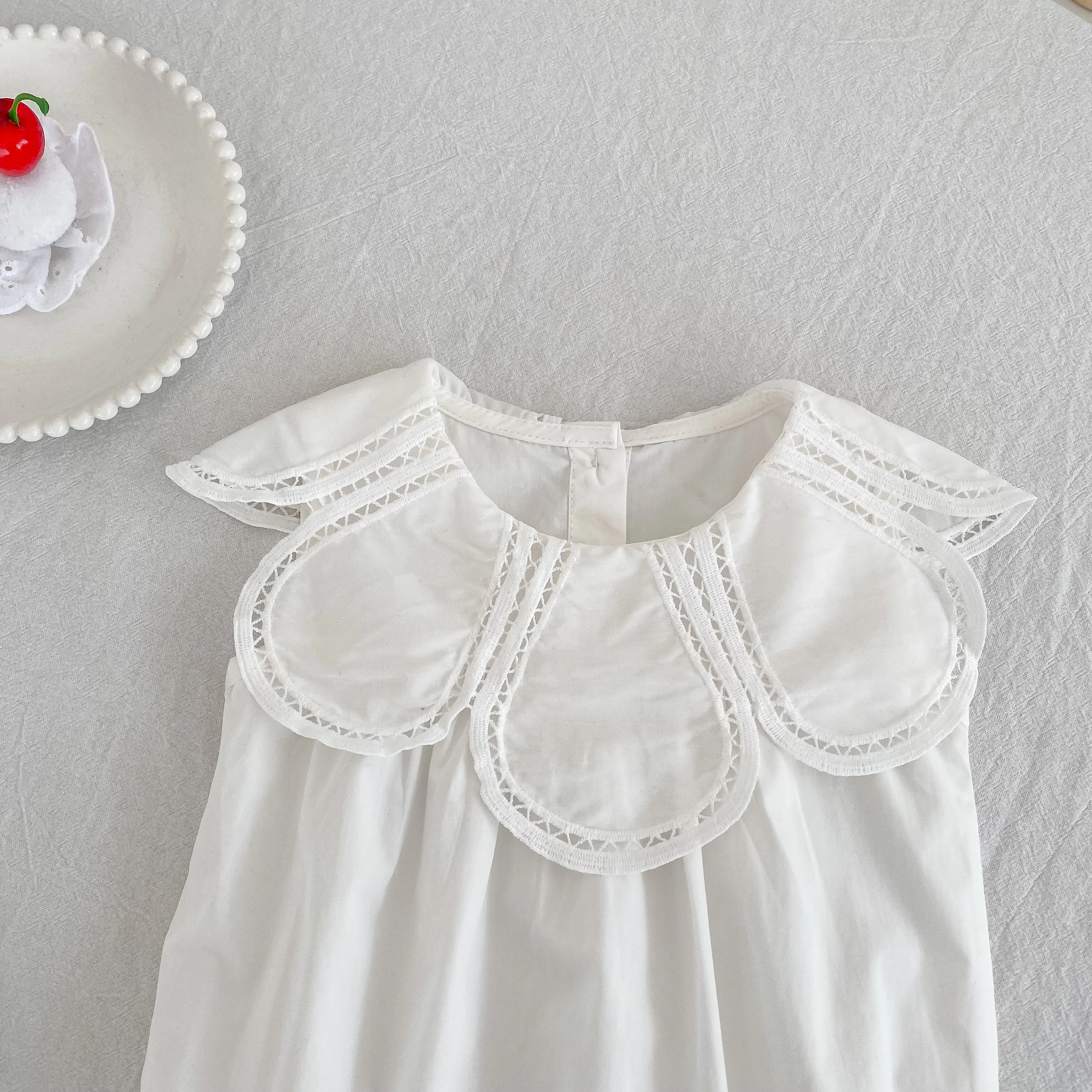0-24M Baumwolle Sommer Baby Mädchen Kleidung Neugeborenes Baby Mädchen Strampler Ärmelloser Blütenblatt-Kragen Overall – Detail 8