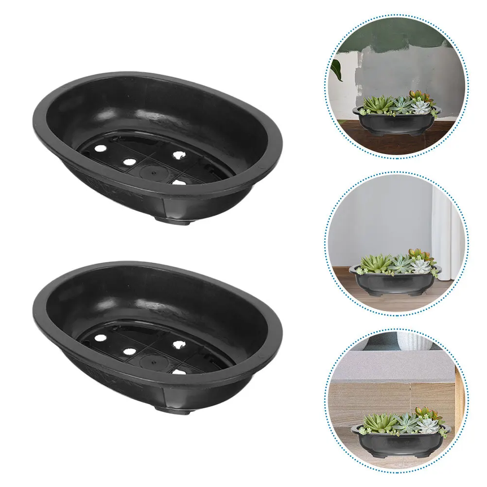 

3Pcs Large Oval Plastic Planter Pot Bonsai Training Nursery Garden Flower Pots Balcony Drainage Hole Black Bonsai Tree Pots