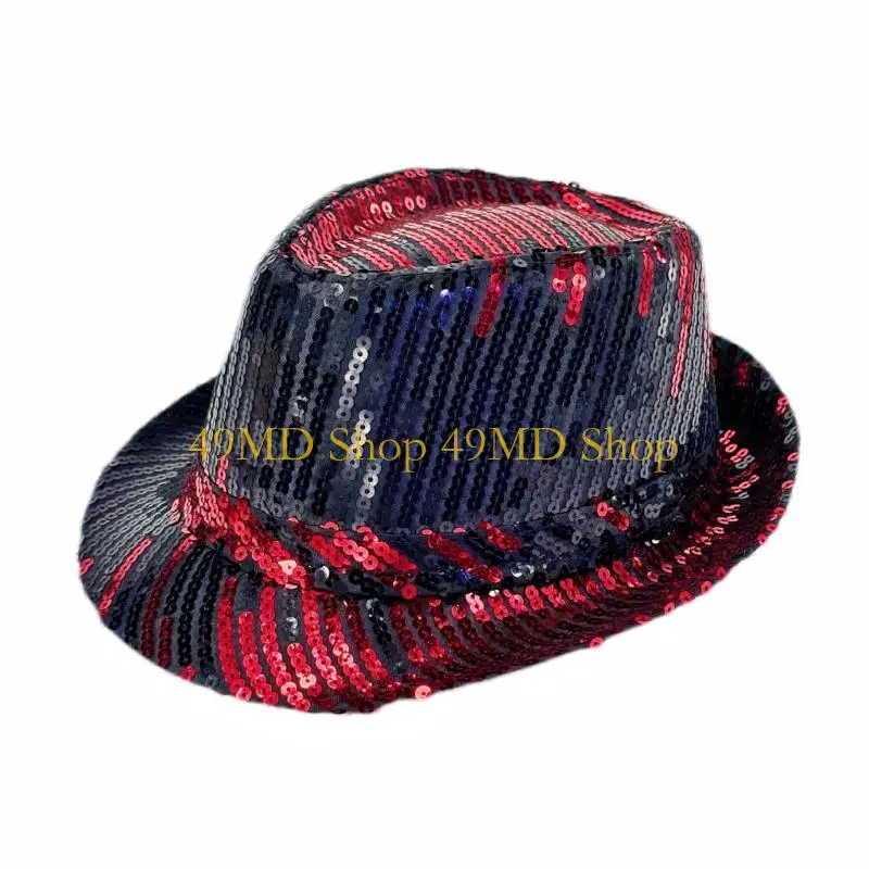 49MD Luxurious Sequins Accent Bowler Hat Stage Dance Performances Hat Glitter Costume Unisex Headwear for Evening Occasion