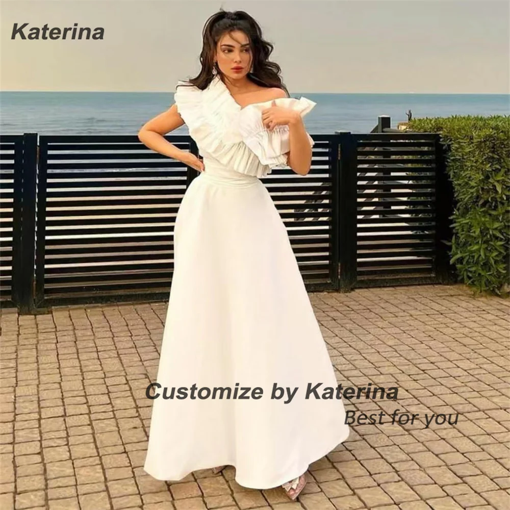 Katerina Elegante Weiße Satin Abendkleider Dubai Saudi Arabisch Frauen Formale Partei Prom Kleider Robe de Soiree Anlass Kleid