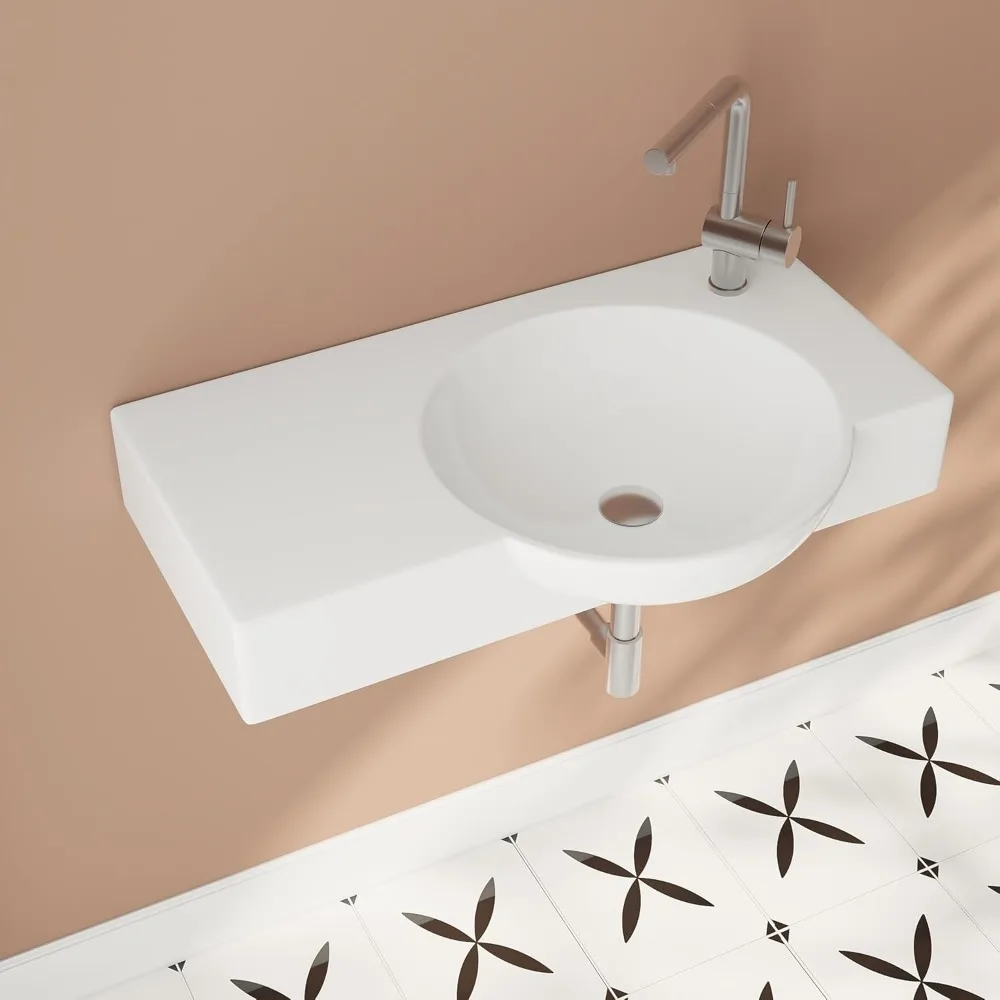 

30"x18" Wall Mounted Bathroom Vessel Sink, White Modern Modern Floating or Countertop bathroom sink，Lavatory Vessel