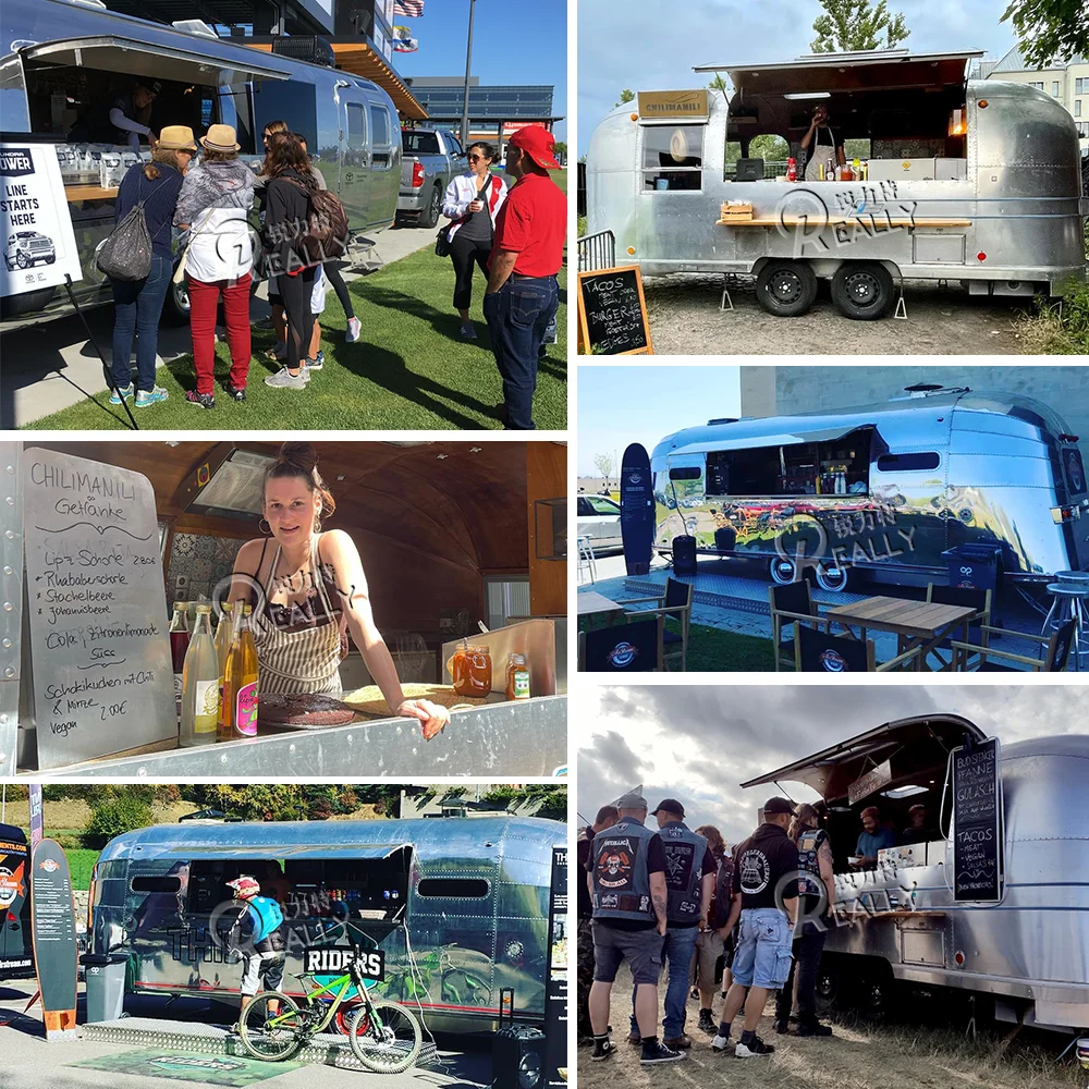 Truk Makanan Stainless Steel Trailer Makanan Kustom Dengan Peralatan Dapur Lengkap Gerobak Es Krim Jalanan Trailer Katering Dijual