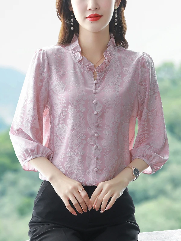 シルクプリントブラウス セブンスヴェ レディース ルーズフィット 通勤 スレ 中国製 ブランドなし 登録なし 柄なし