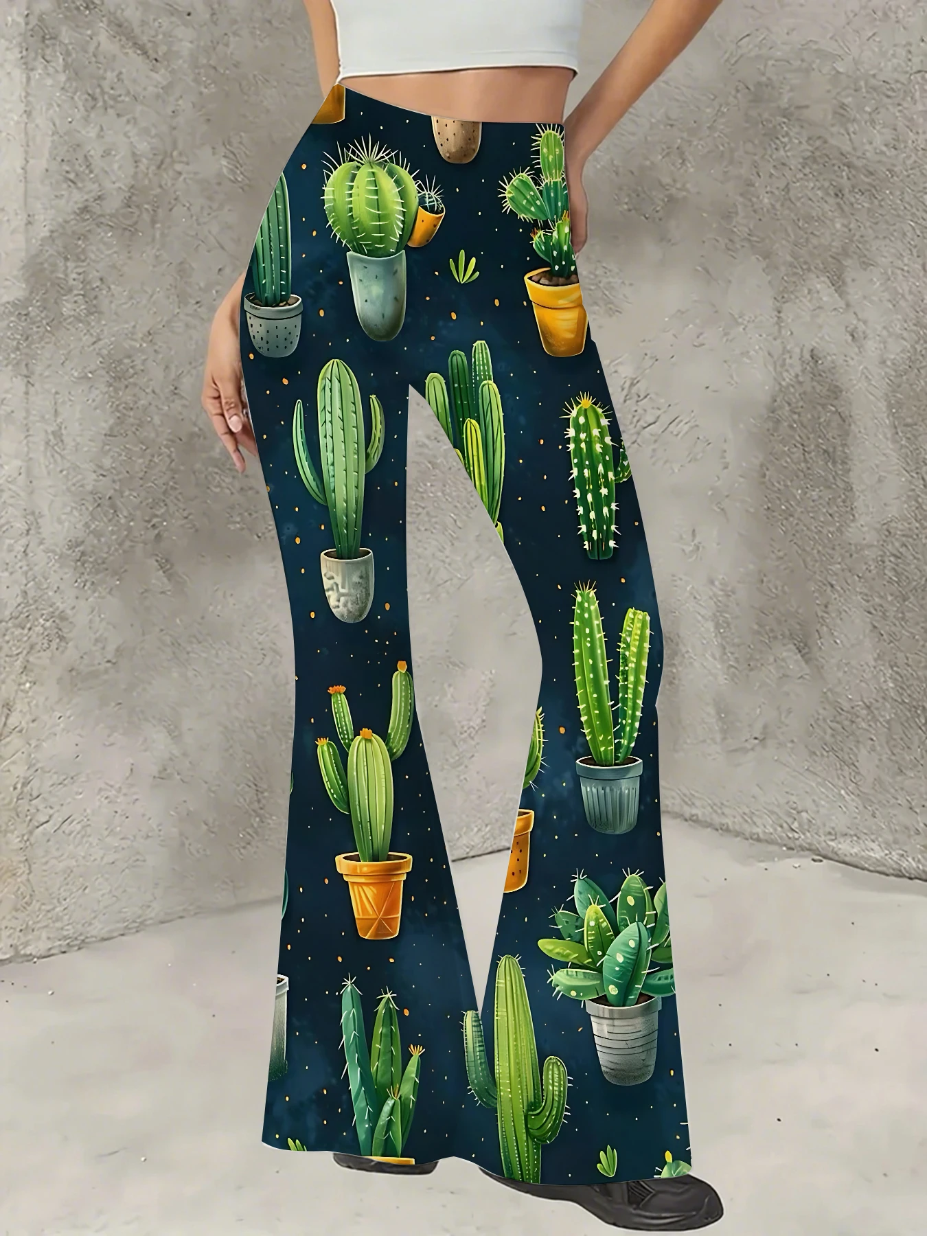

Women's Striped Print Flare Pants Loose Fit Knit Wide Leg Bell Bottom Trousers