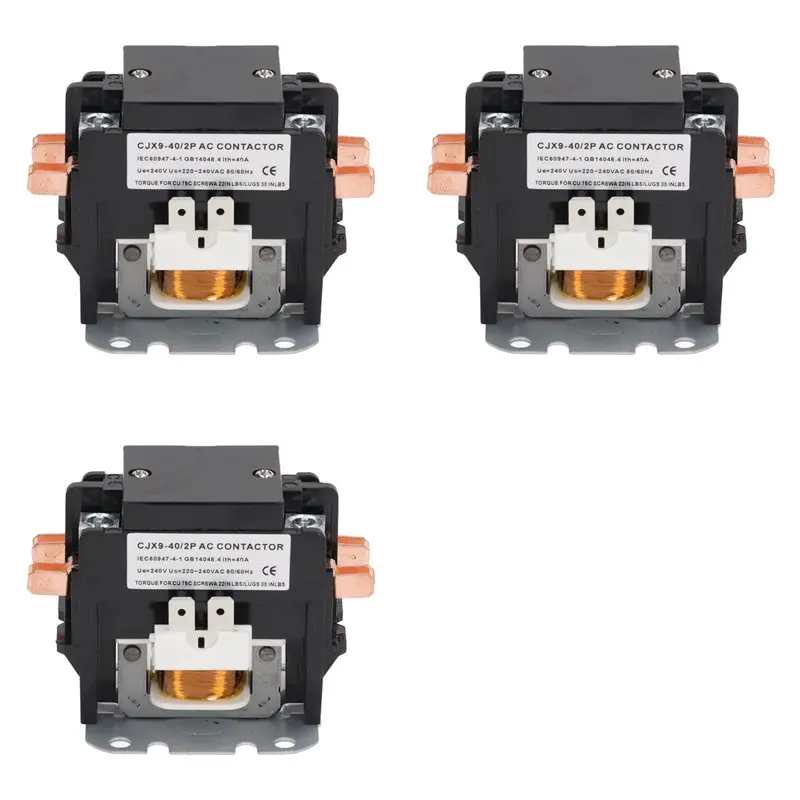 

3X Air Conditioner AC Contactor 40A 2P Replacement With Silver Alloy Contact Power Distribution Control Appliances 220V-AT64