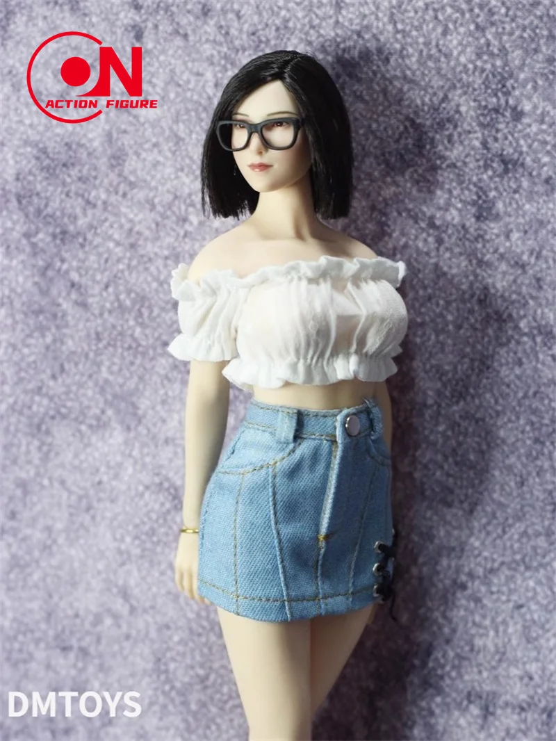 1/6 مقياس أنثى نفخة كم بلوزات قصيرة تنورة الدنيم الملابس نموذج صالح 12 بوصة أنثى الجندي عمل الشكل دمى الجسم #5
