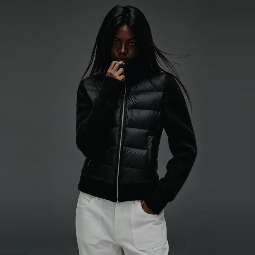 

European Women's Jacket, Spring and Autumn Down Coat, Black Splice Sweater Sleeves ,light-minded Coat Jacket, Female