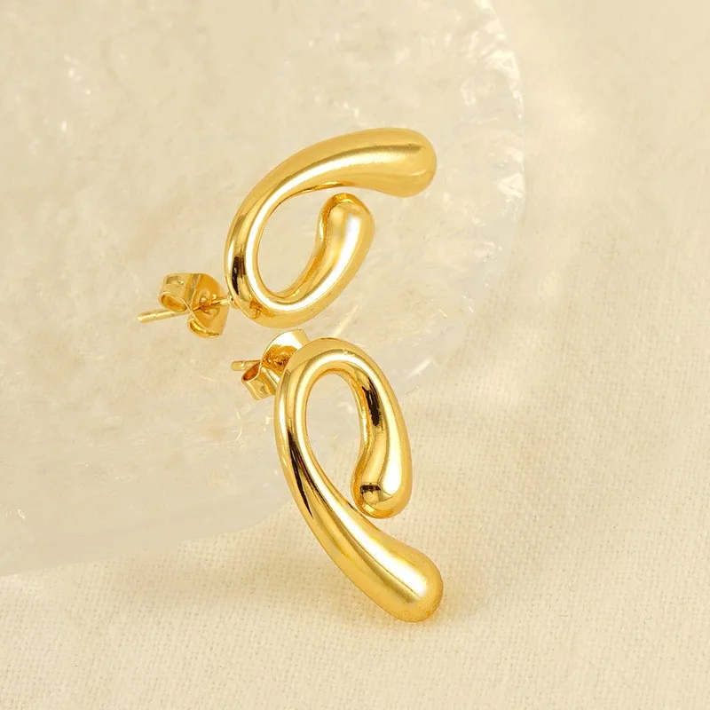 ANENJERY 316L Stainless Steel Gold Color Water Drop Stud Earrings for Women Smple Temperament Earrings Jewelry Accessory