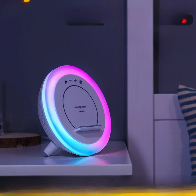 

Новый RGB атмосферный ночник, настольный модный подарок, Bluetooth-динамик, прикроватная тумбочка для спальни, беспроводное зарядное устройство для мобильного телефона