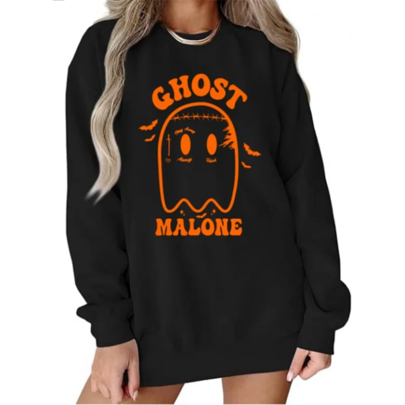 Halloween women's sportswear, funny Halloween yellow, cute ghost Malone women's sportswear for autumn and winter warmth