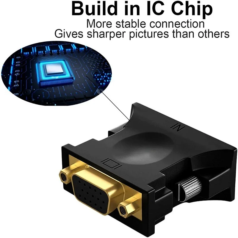 With IC High-Quality DVI Male to VGA Adapter for Clear Display 24+1 DVI-I Male to VGA Female Adapter Video Converter HDTV LCD