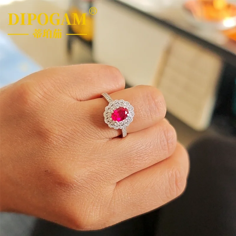 925 Silver Cultivated Peacock Blood Ruby Ring Lace Edge Classic Versatile Women's Ring