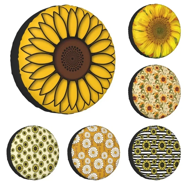 Vector Simple Sunflowers Spare Wheel Cover for Suzuki Mitsubish 4x4 Trailer Isolated Flower Tire Protector 14