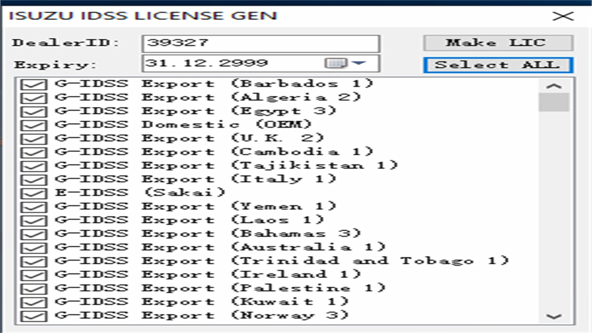 ISUZU IDSS License KeyGen US-IDSS KG G-IDSS E-IDSS KG