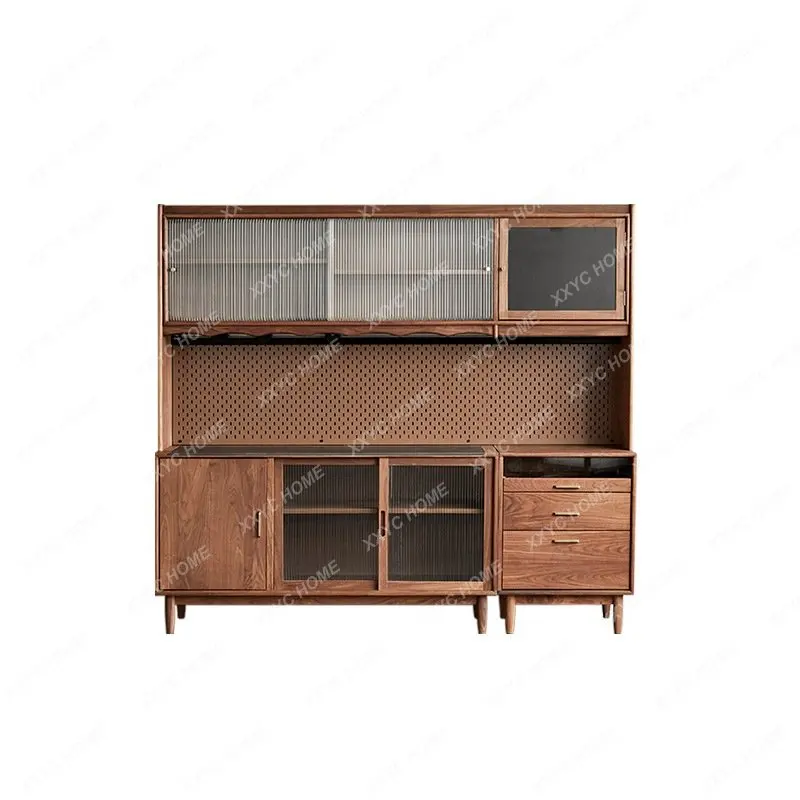 

Black Walnut Sideboard Cabinet Modern Minimalist Solid Wood Tall Wine Cabinet Classification Storage Organizer Cabinet