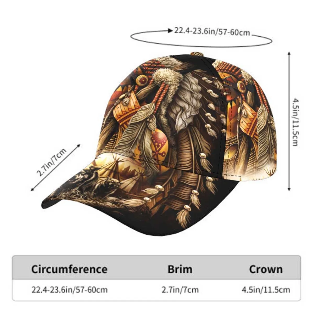 Customization Tribal Spirit Wolf Pattern Baseball Cap, Curved Brim Cap, Christmas Gift, Sporting Event, Skateboarding, Birthday