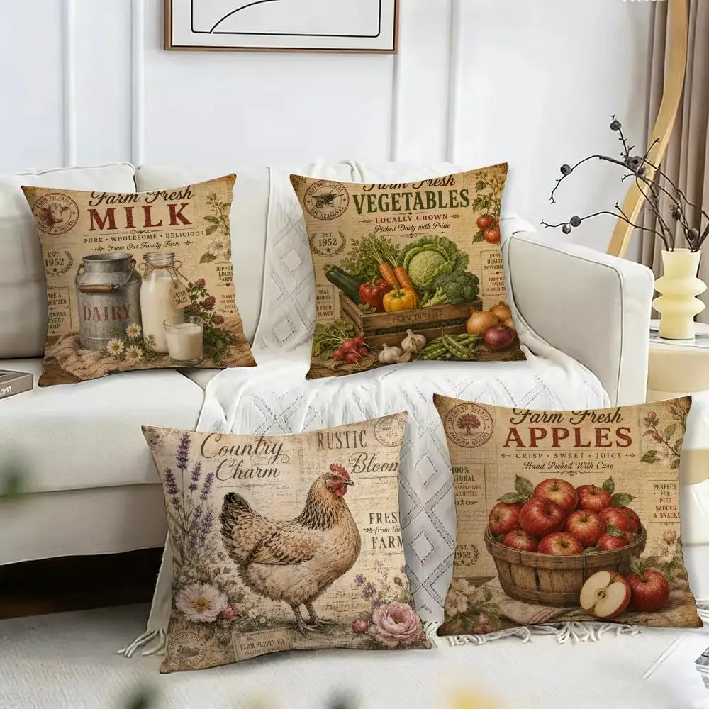 Vintage Farmhouse Market Cushion Cover Pillow Case Short Plush Square Throw Pillow Covers Pillowcase Sofa Home Decor Gift