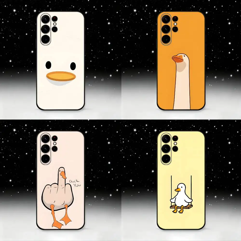 

Cartoon Funny Duck Phone Case For Samsung S25,S24 Ultra,S20,S30 plus,S22 plus,S23,S30 Ultra 5G Silicone Black Shell