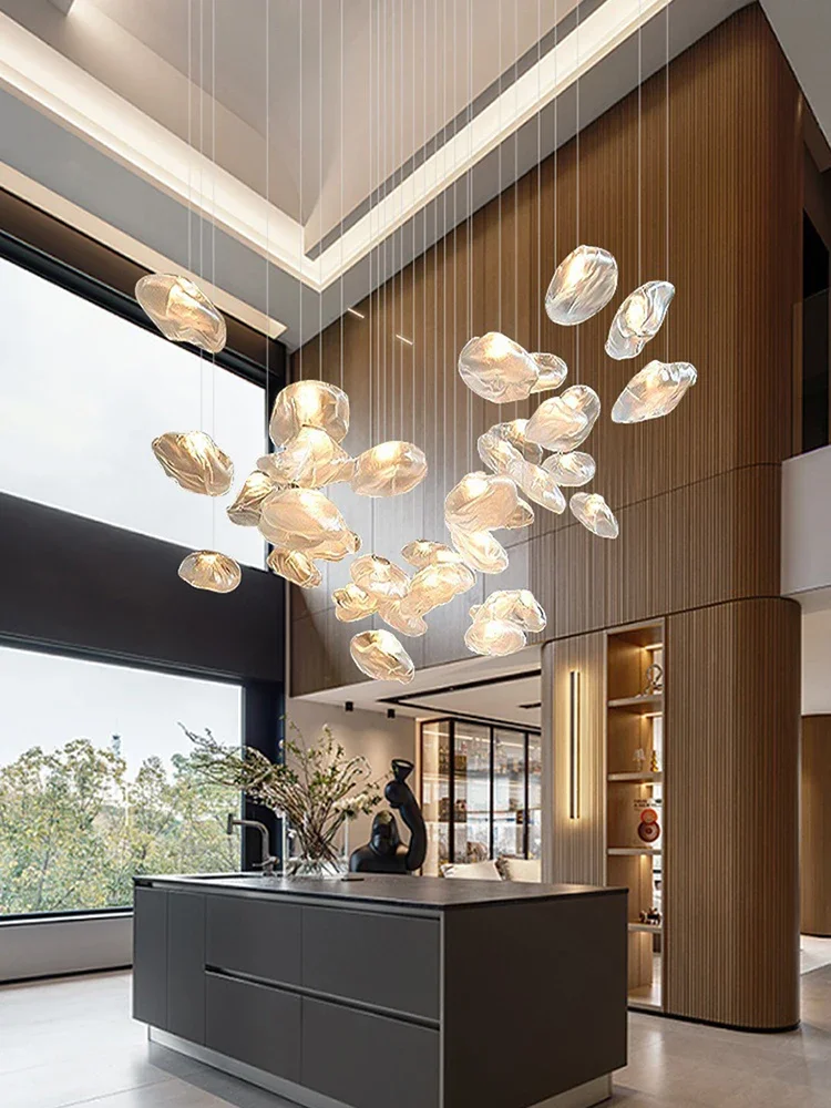 

Modern Luxury Living Room Pendant Light Pebble Glass Creative Design LED Loft Chandelier for Staircase Home Decor Lustre Fixture