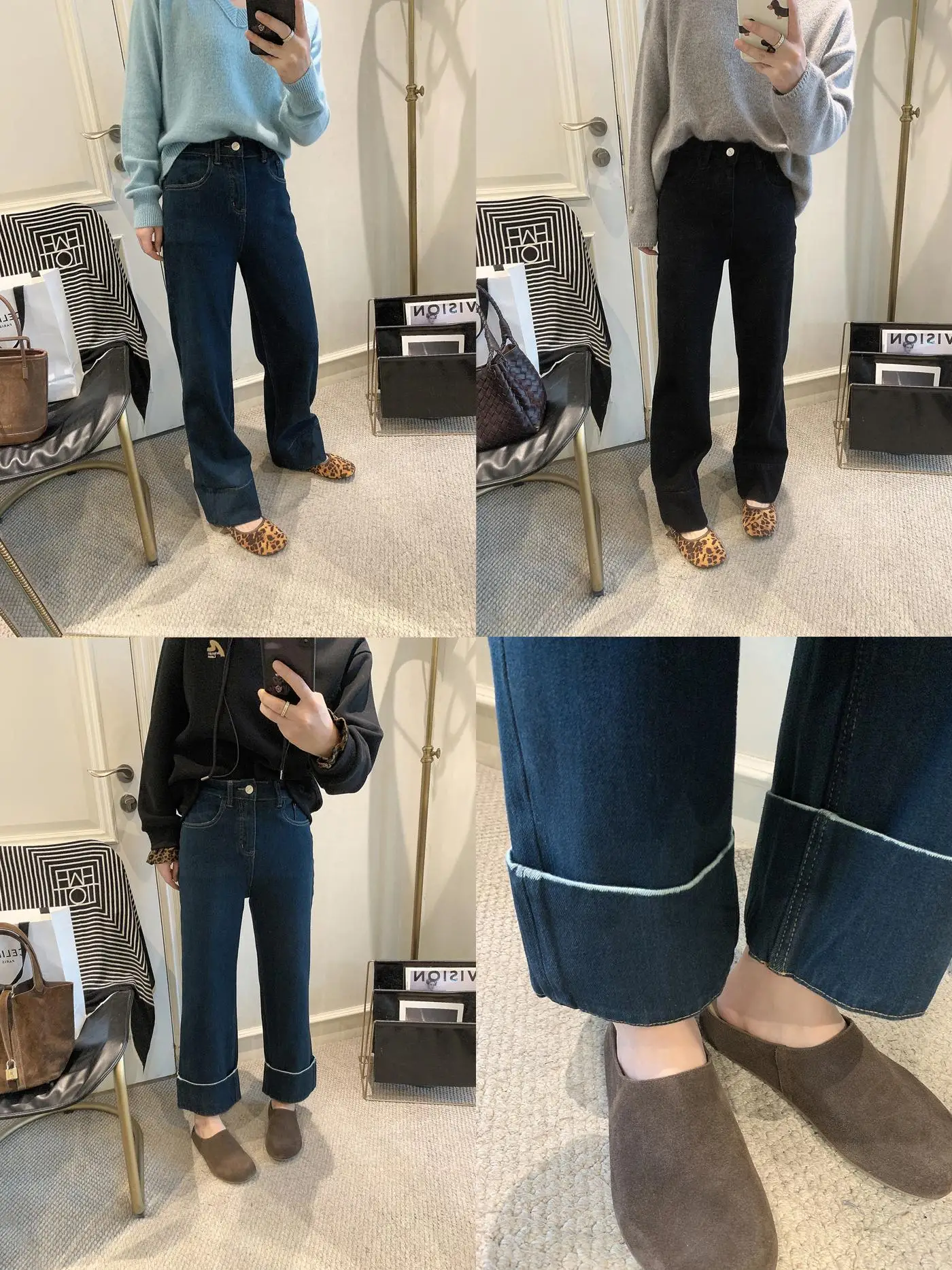 

Модные прямые джинсы с высокой талией и подкладкой, женские осенне-зимние новые утягивающие джинсовые брюки с манжетами