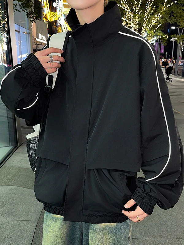 

American Sle Bomber Jaet Men's oulder Fit Stand Collar Baseball Coat Autumn Winter Wear Resistant Polyester Nylon Co...