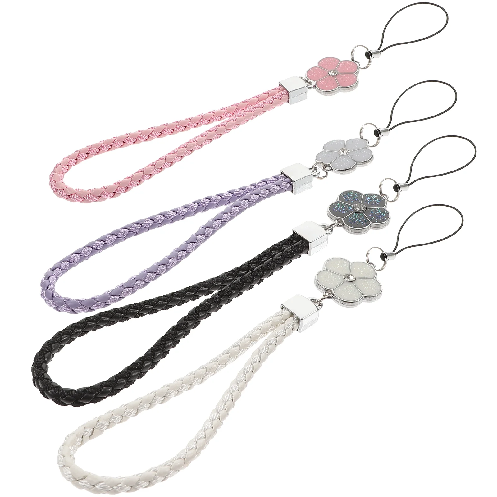 4 Pcs Mobile Phone Ornaments Black ID Cards Hanging Ropes Cell Strap Pu Work Lanyard Camera for Cellphone