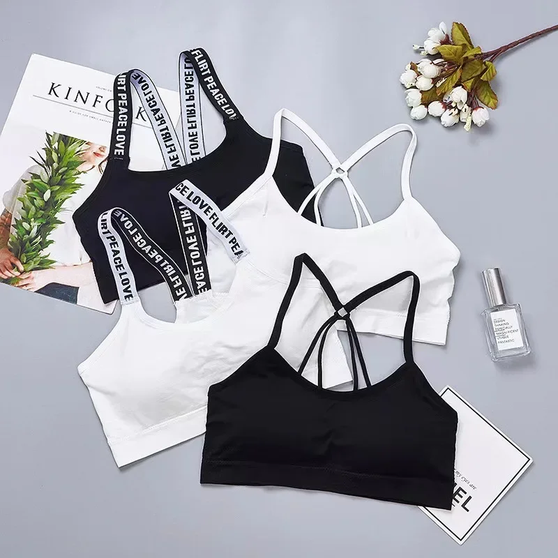 

Women's Lingerie Seamless Bra Letter & Parachute Shoulder Strap Fitness Bra Tight Women's Sports Bra Top Gym Yoga Underwear