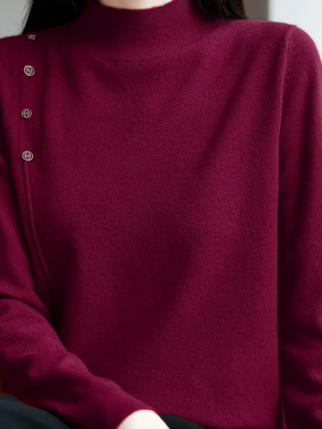 

Loose Long Sve Mid-Ne Knitted irt Women's Winter New Year Red f-High Collar Base irt Ele Inner Wear