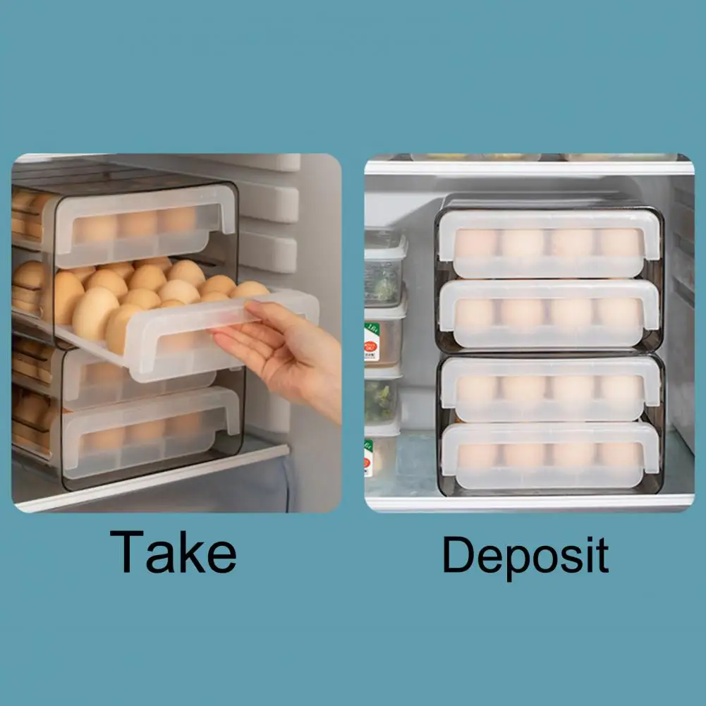 Egg Carton with Ventilation Window Stackable Egg Storage Box with Lid Organize Preserve 32 Eggs Transparent Fridge Container