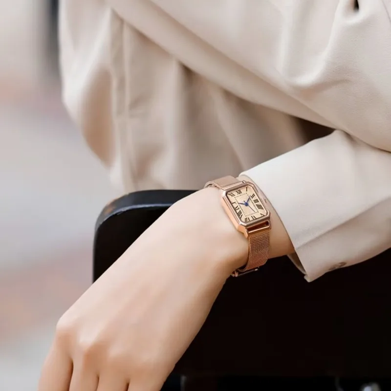 Vintage Classic Ladies Watch Stainless Steel Strap Rectangular Dial Women Quartz Wristwatch Dropshipping Reloj De Mujer