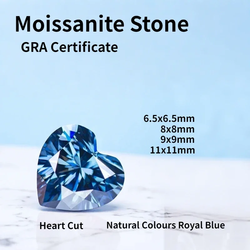 

NEW Natural Colours Royal Blue Moissanite Heart Cut Lab Grown Diamond Gemstone For Charms Woman Jewelry Making With GRA Certific