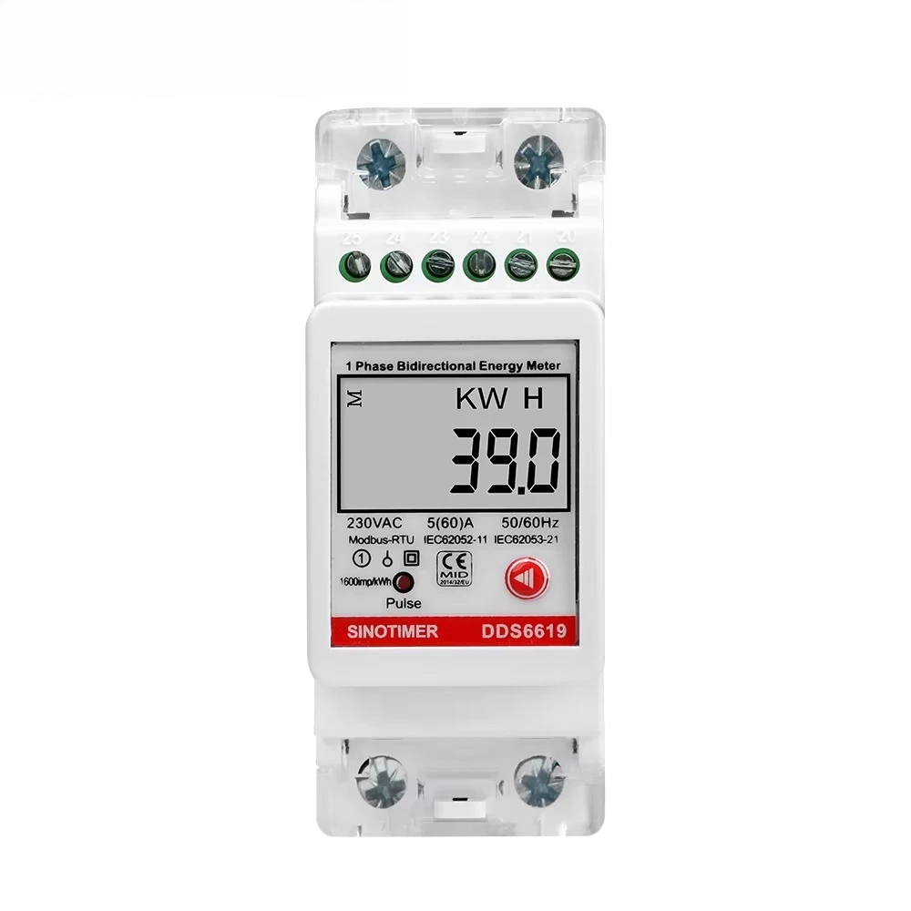 DDS6619-039 SINOTIMER Single Phase AC 230V 60A Electricity Energy Meter KWH RS485 Modbus Current Voltage Power Measurement