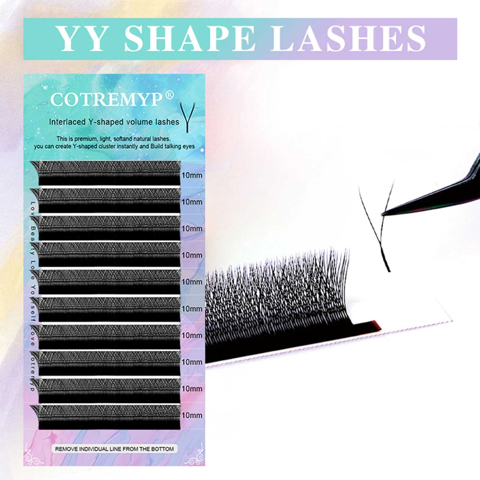 10 rzędów naturalnych rzęs w kształcie YY, sztuczne rzęsy 0,07 mm, miękkie, wygodne, podkręcające sztuczne rzęsy dla dziewcząt, narzędzie do makijażu oczu