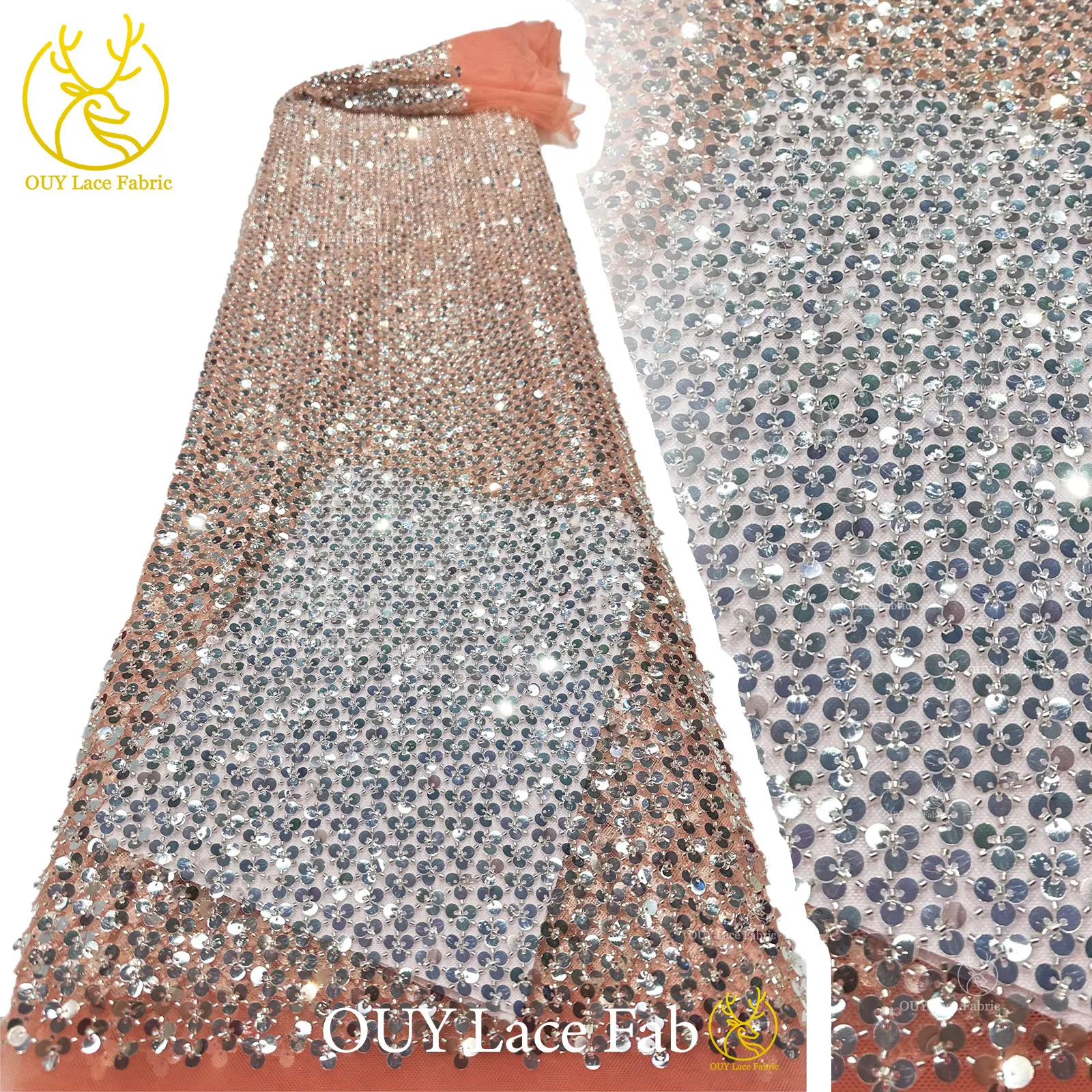 

New Design African Sequins Lace Fabric 2026 High Quality Nigerian Beaded Tulle Lace Fabric For Women Party Wedding Dress Sewing