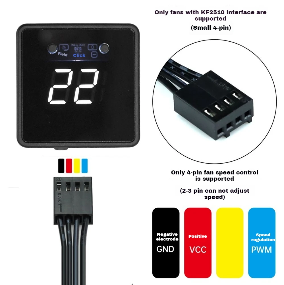 DC5/12/24V 4Pin Fan PWM Speed Controller Digital Display Speed Regulator with Remote Control Speed Gonvernor for DIY PC Cooling