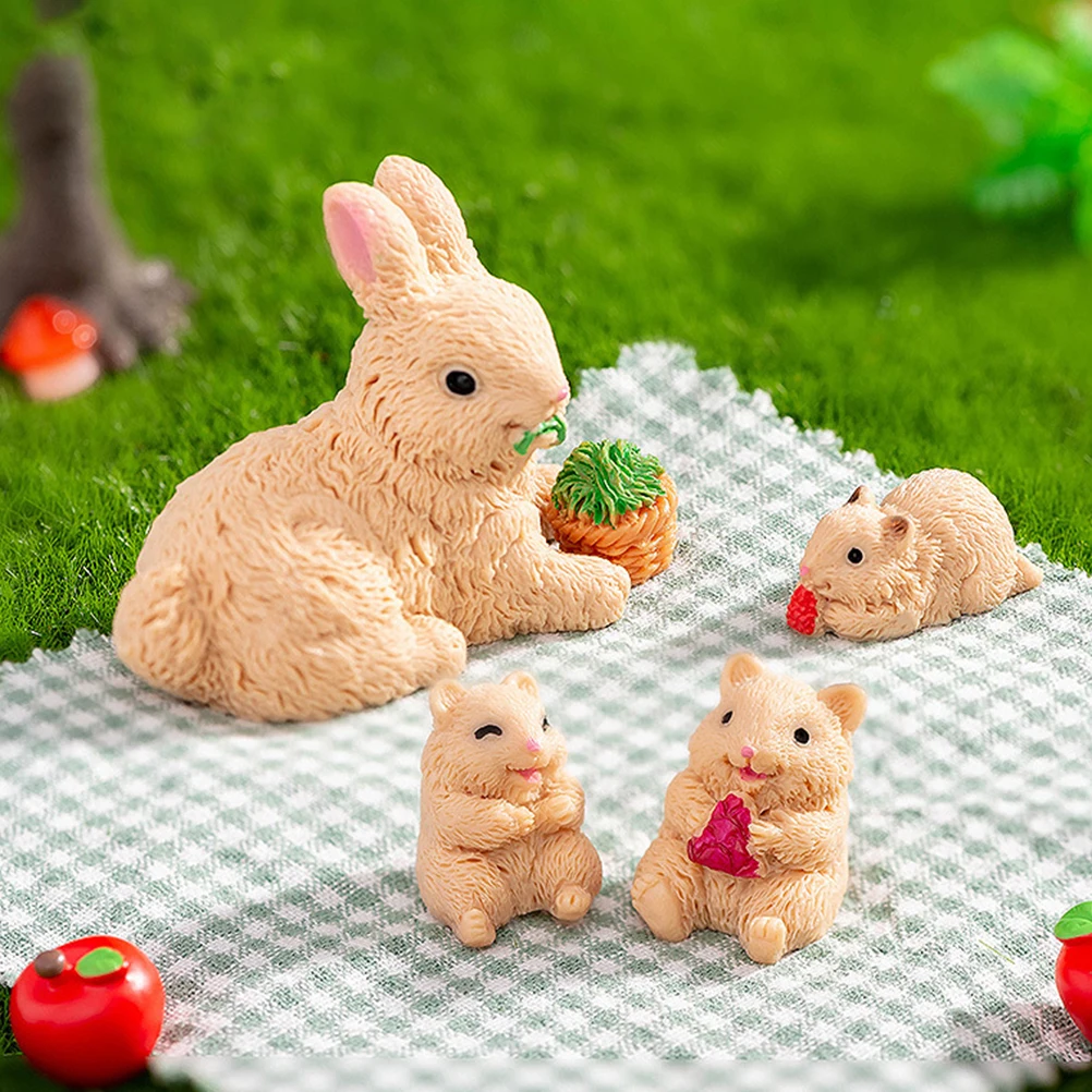 

5 pcs Cute Animal Ornaments Miniature Resin Sculptures Garden Decor Cartoon Rabbits Mouse Statue Accessories Mini Landscape