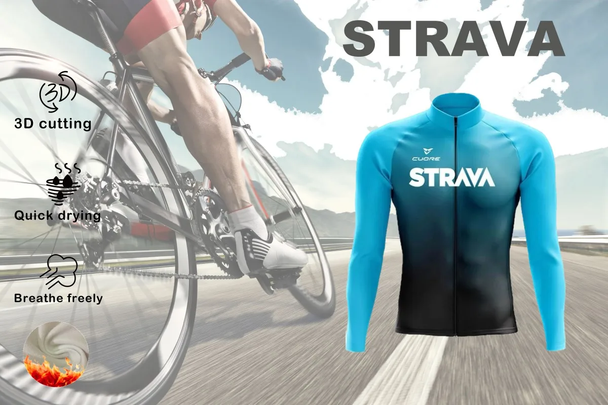 Strava Cycling Men\'s Winter Long Sleeve Bib Suit Warm Cycling Jacket Jersey Mountain Road Bike Christmas Thanksgiving Gifts