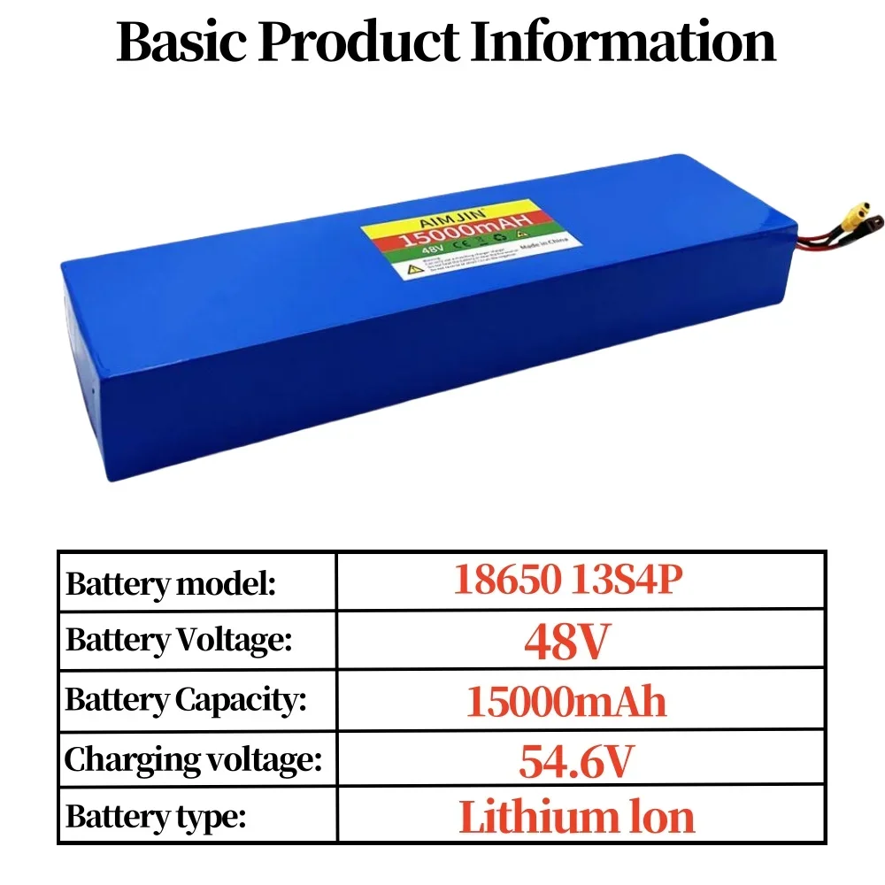 13S4P 48V 15000mAh 15Ah 18650 Lithium Battery Pack for Kugoo M4/M4 Pro/Max Speed Li-ion Replacement Batteries with BMS