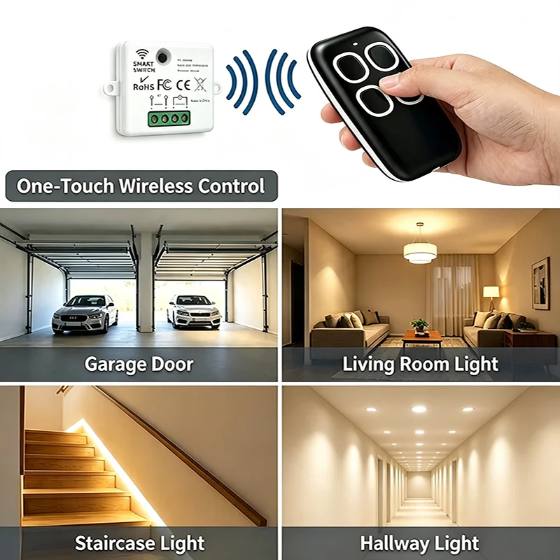 433MHz Wireless Relay Switch AC 110V-220V 10A Universal Remote Control Receiver for Garage Door Light Motor Fan