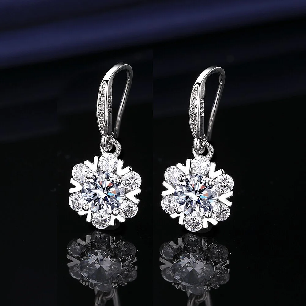 

925 Sterling Silver Earrings Snowflake Inlaid Round Zircon Ladies Luxury Banquet Anniversary Party Jewelry Birthday Gift