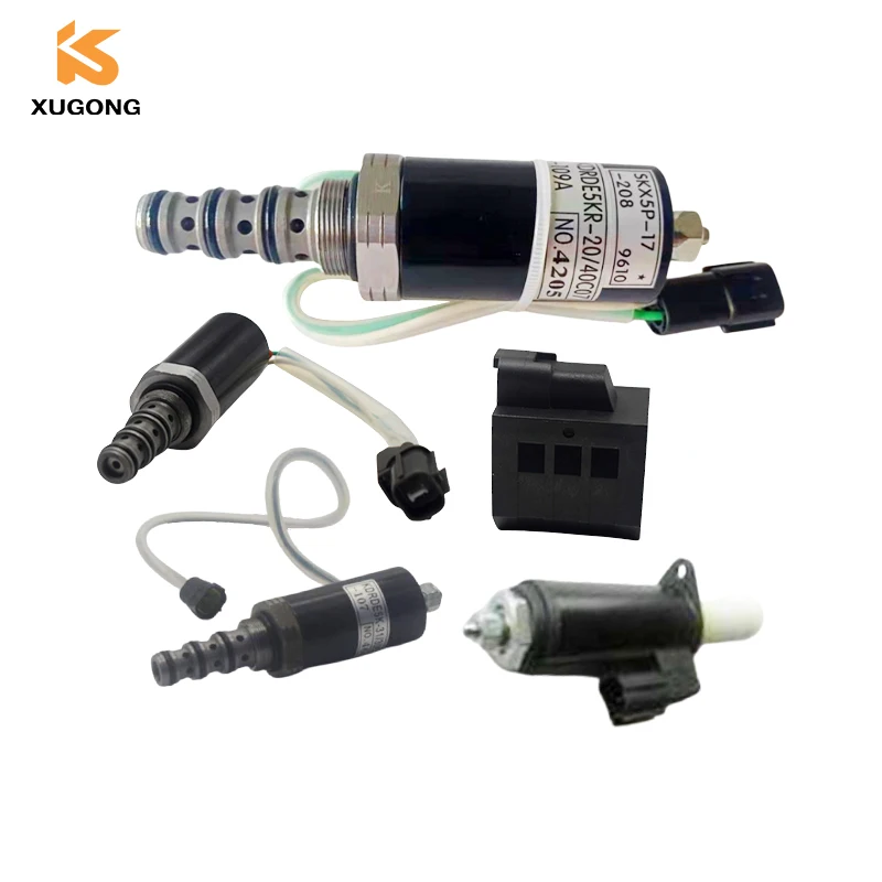 China  Komatsu Kobelco Sk200-5 Sk200-8 Pc130 Dh370 6d102 Engine Hydraulic Pump Small Solenoid Valve 12v 24v