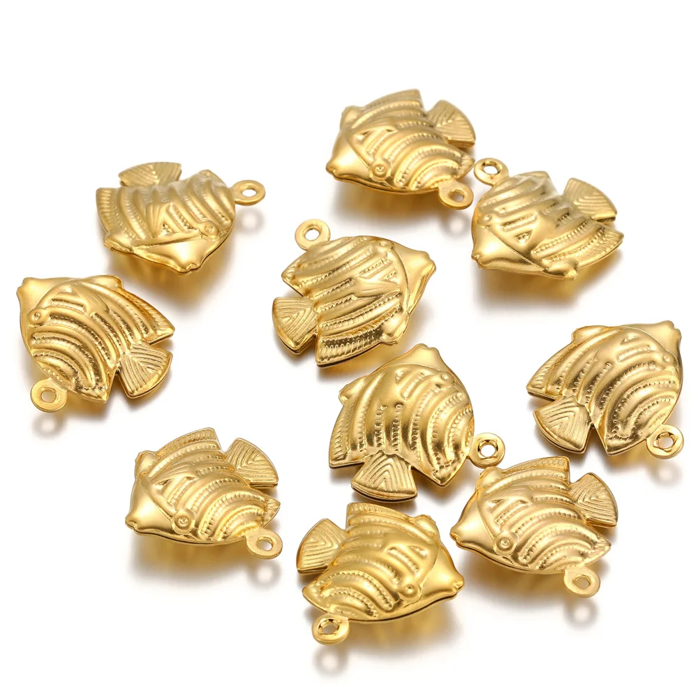 Wholesale 20pcs/lot Stainless Steel Gold Color Fish Charms Pendants for DIY Jewelry Making Bracelet Necklace Findings