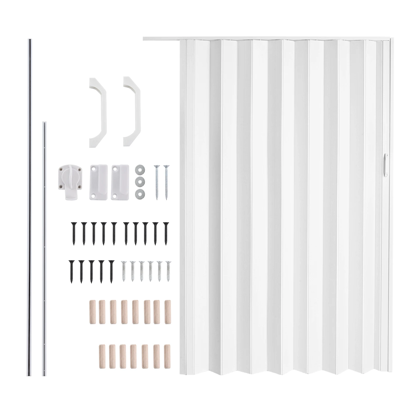 باب أكورديون PVC، باب داخلي قابل للطي مقاس 60 × 80 بوصة، مع أجهزة تركيب، مقبض، قفل لغرفة النوم وغرفة المعيشة