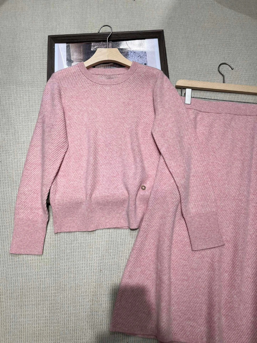 Pure cashmere luxurious casual knitted skirt suit