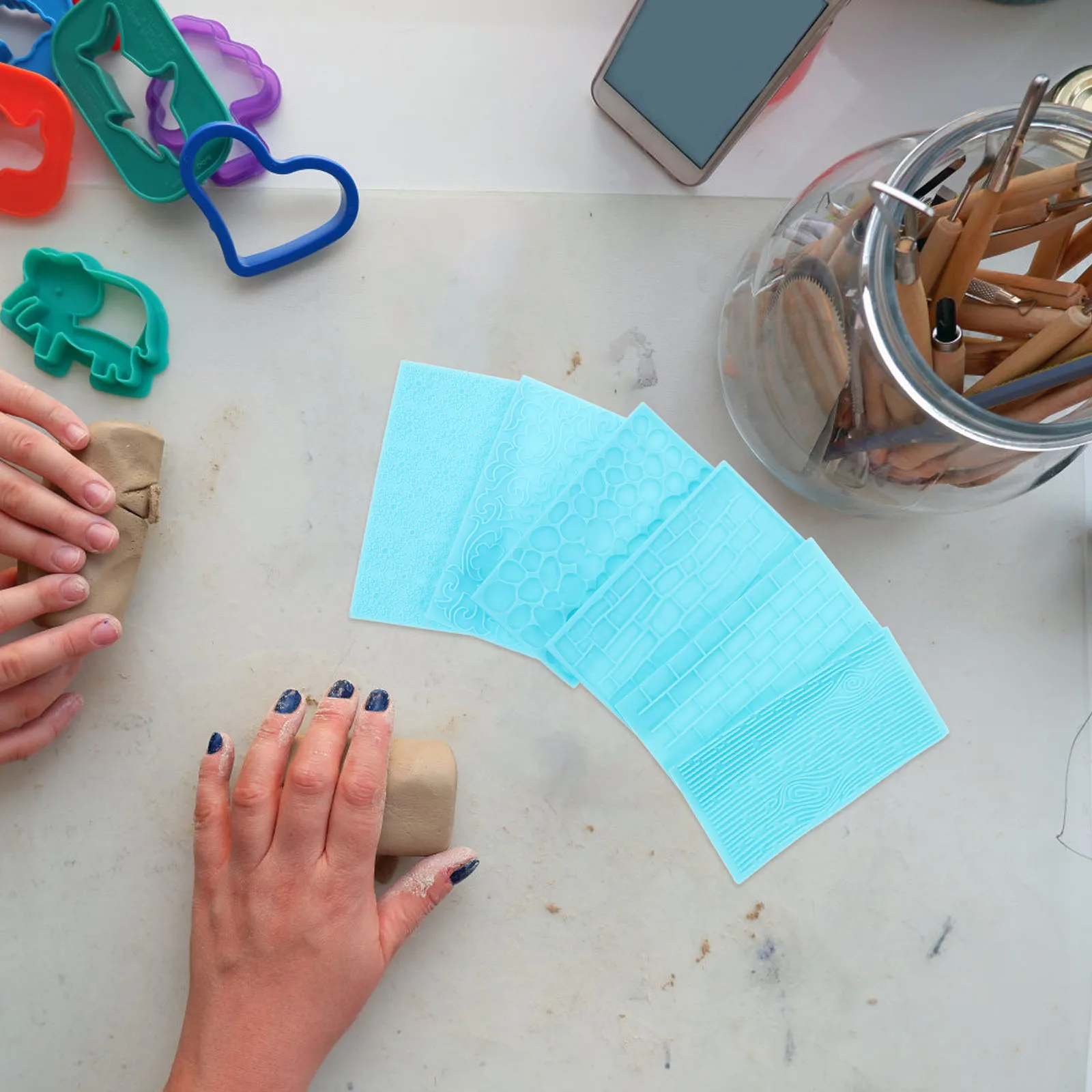 

6pcs Clay Texture Impression Mat Embossing Pottery Tool For Diy Baking Dough Crafts Durable Art Making Kit Engraved Design