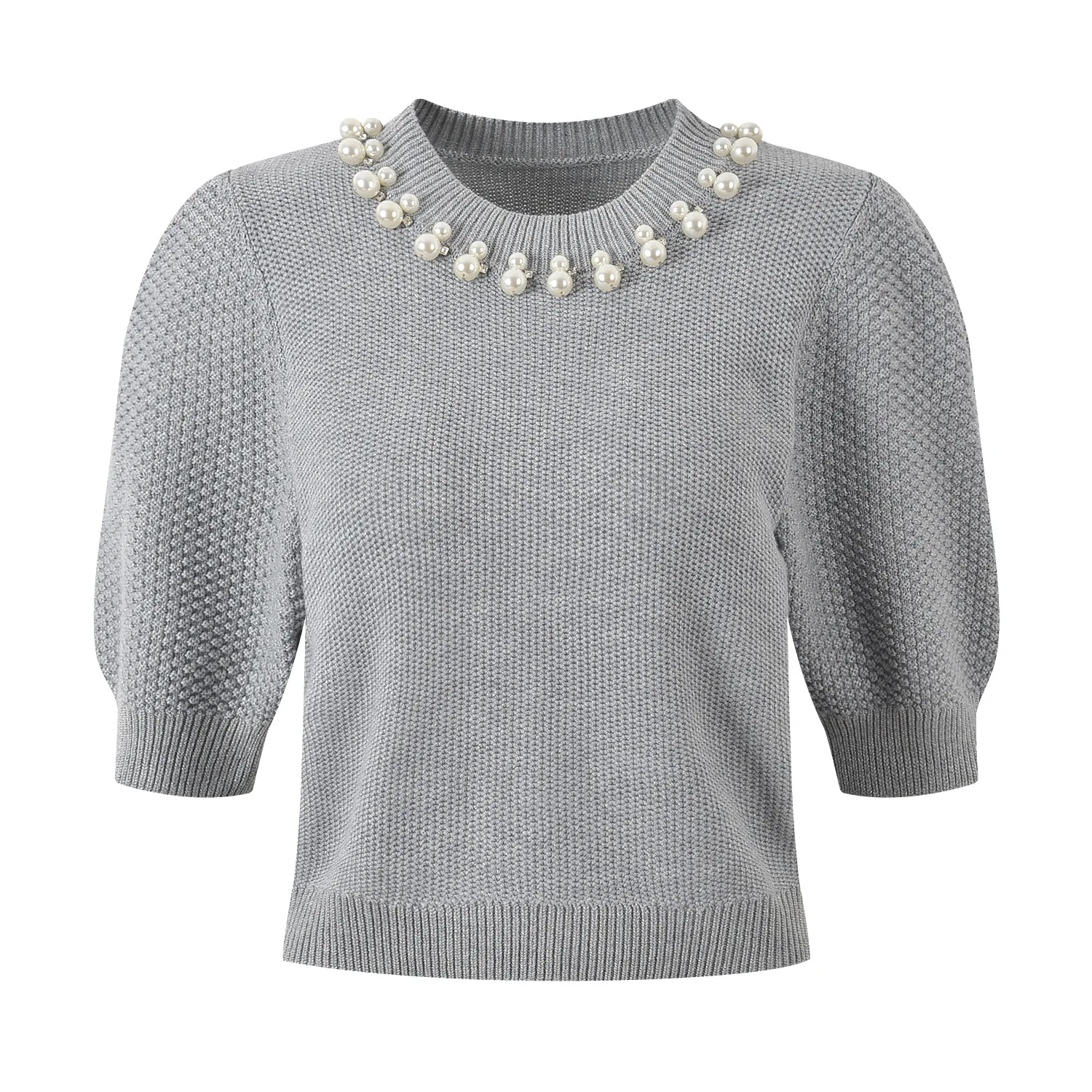 Ele Sweet Sle ort Sve Mujer de punto irt Retro Faion Versión de gama alta Top versátil redondo Ne ort Longitud