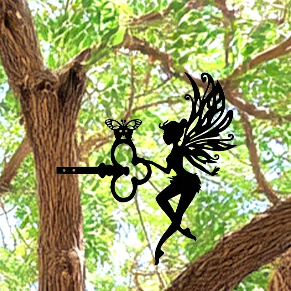 

Цельный стальной силуэт ангела-сентиментальный уличный настенный художественный декор, прочная винтажная садовая статуя с античной отделкой из металла