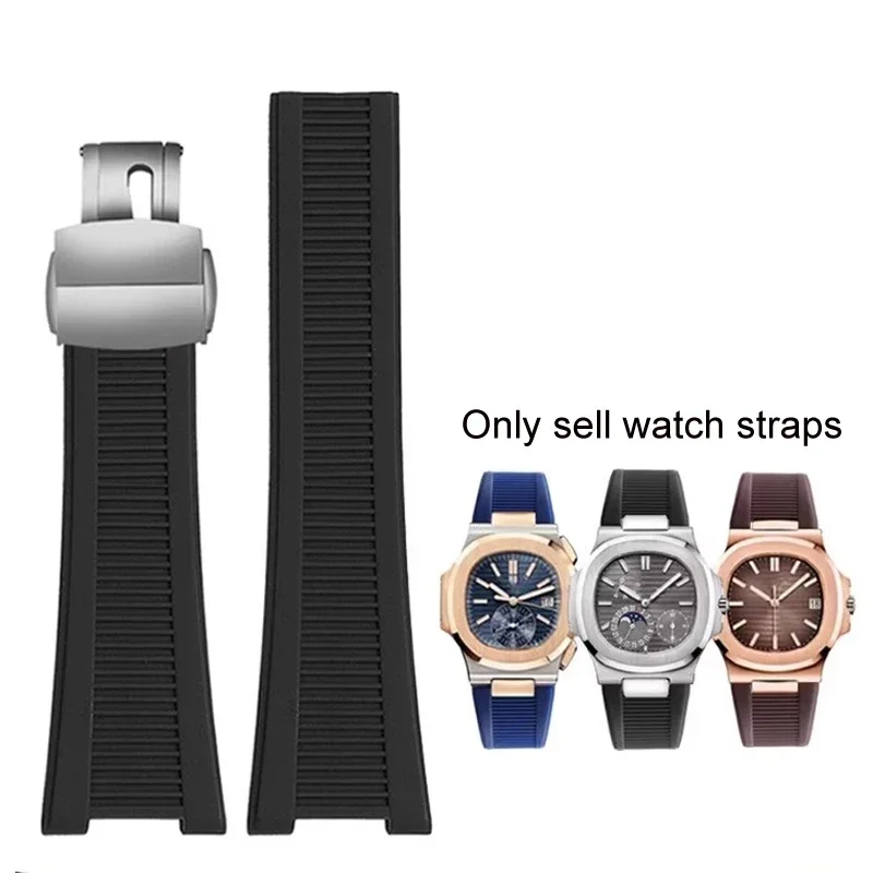 

High quality Watch strap for Patek Philippe Nautilus series 5711/5712/5980 waterproof silicone watch butterfly buckle 25-13mm